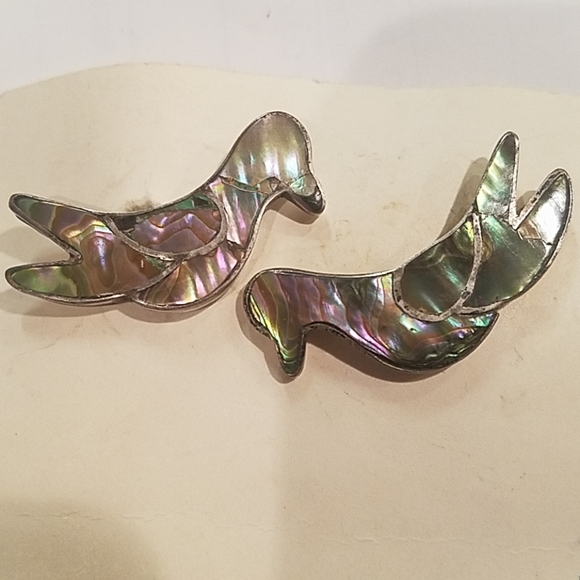 Vintage Abalone Inlay Earrings - Picture 1 of 8